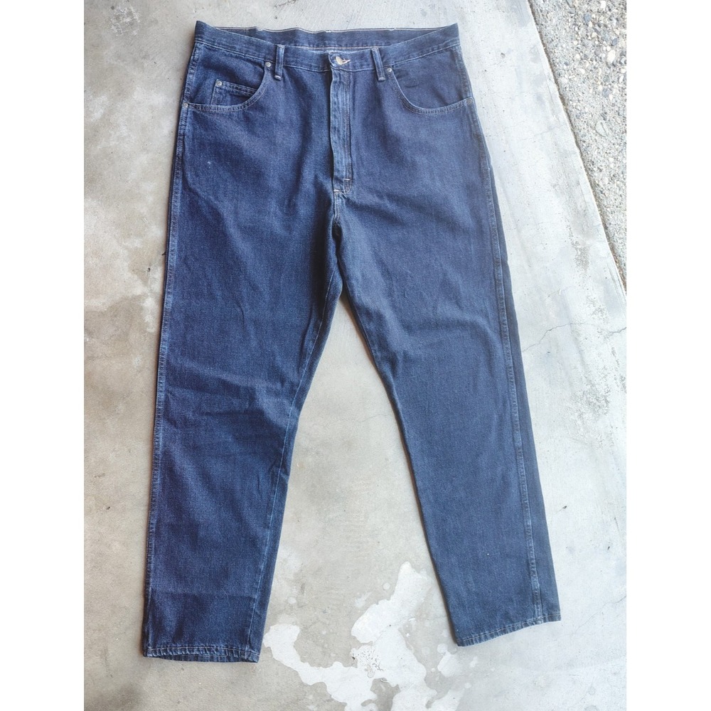Wrangler Rugged Wear Relaxed Fit Mens Indigo Jeans 40x34 Cotton 35001DK Straight